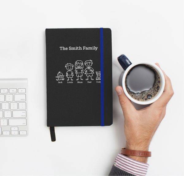 Personalised Family (blue) A5 hardback Notebook